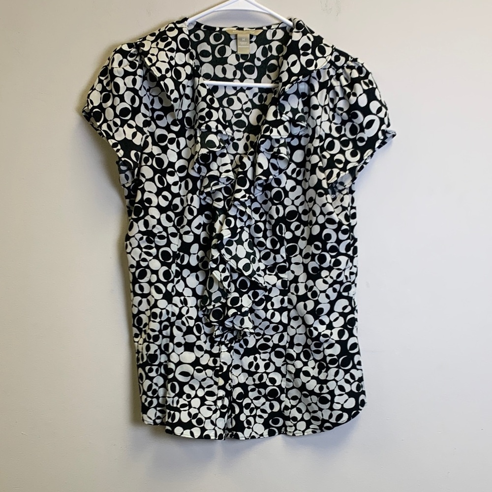 Banana Republic Black and White Patterned Blouse Women’s Medium